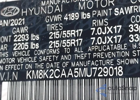 2021 Hyundai Kona Sel from USA, damaged, VIN KM8K2CAA5MU729018